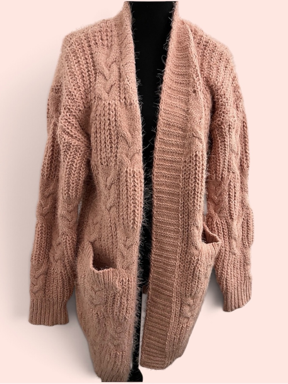 Fate Dusty Pink Cable Knit Open Cardigan